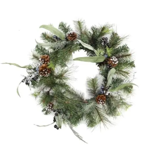 24" Artificial Mixed Pine with Blueberries & Pine Cones Wreath, Unlit {1}