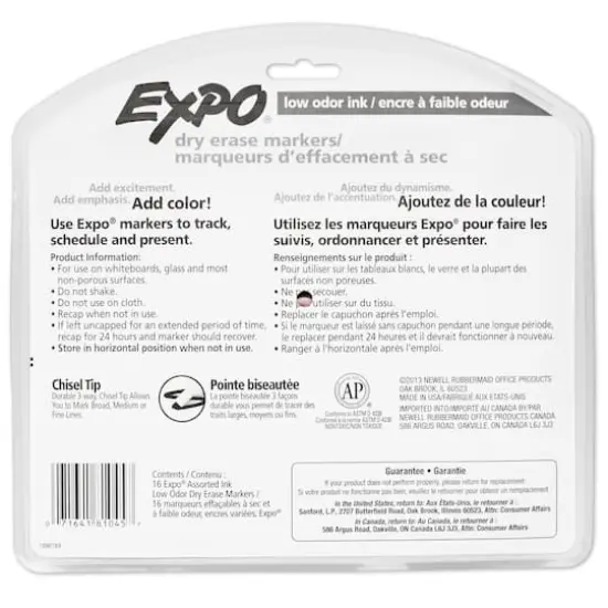 Expo&reg; Low Odor Dry Erase Marker, Chisel Tip, Assorted, 16 Set {3}