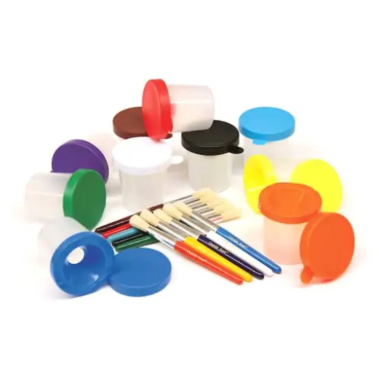 No-Spill Paint Cups with Brushes Set, 10 Pack {1}