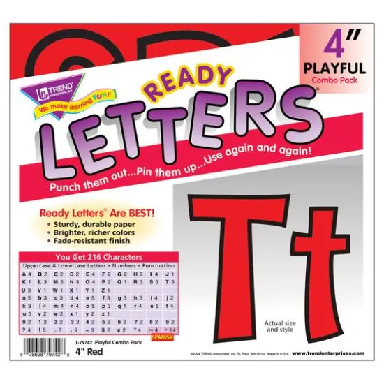 Trend Enterprises® 4" Playful English/Spanish Combination Ready Letters®, 6 Packs Apple Red {1}