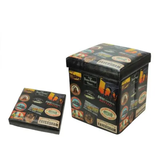 15" Brown with Travel Stickers Collapsible Ottoman {3}