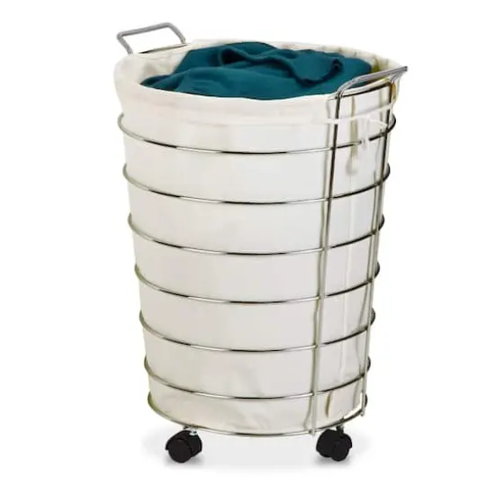 Honey Can Do 25" Chrome & White Rolling Hamper {3}