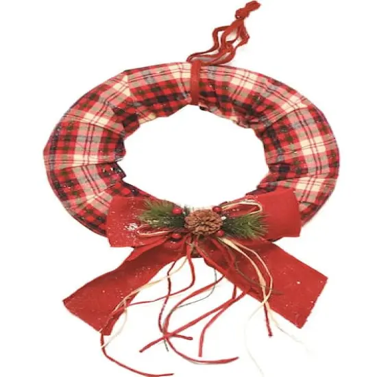 16" Burlap Bow & Pine Accents Plaid Wreath {1}