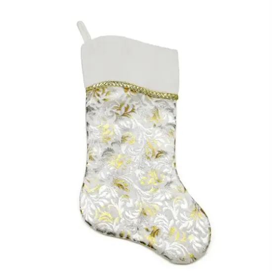 20" Two-Toned Metallic Flourish Christmas Stocking, Silver & Gold {1}