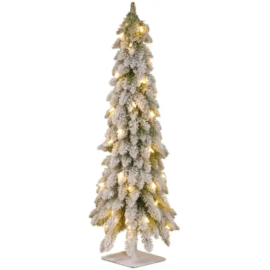 4 ft. Pre-Lit Snowy Downswept Forstree Slim Flocked Artificial Christmas Tree, Clear Lights {1}