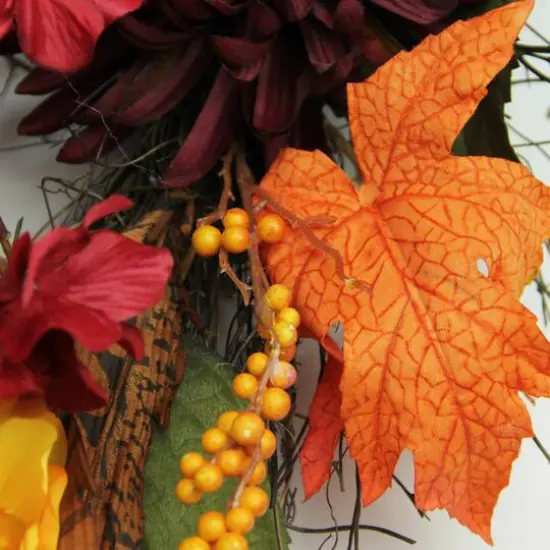 24" Autumn Harvest Peony, Mum & Feather Thanksgiving Wreath, Unlit {3}