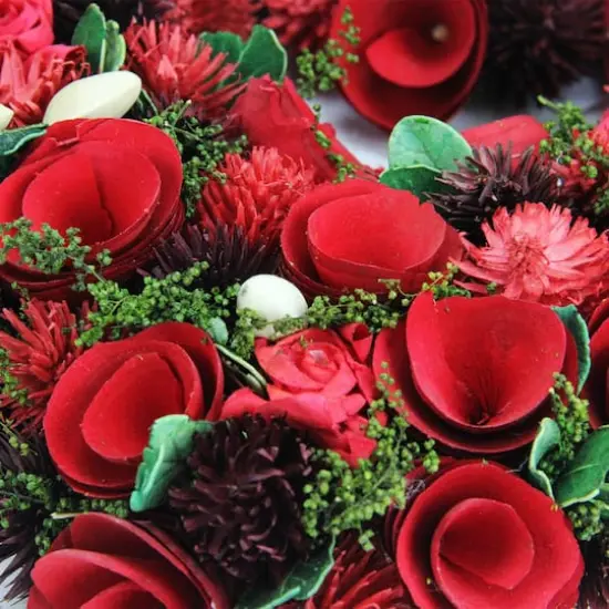 13.5" Red Rose Flower Heart Valentine's Day Wreath {3}