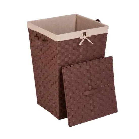 Honey Can Do Java Brown Decorative Woven Hamper with Lid {3}