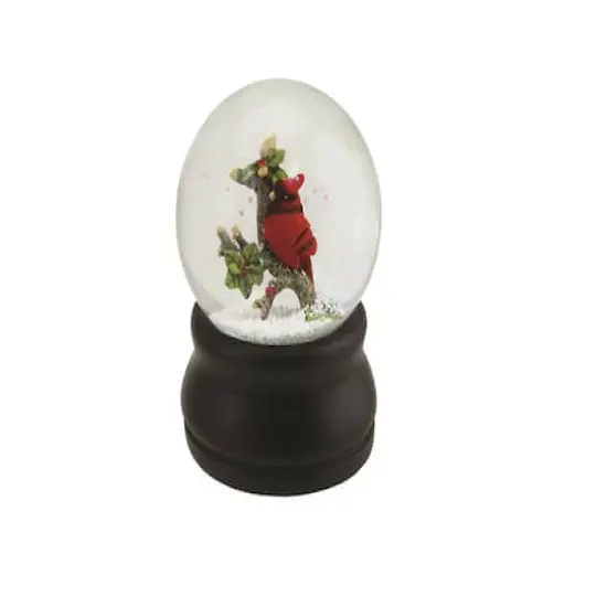 5.5" Red Cardinal on Branch Snow Globe Glitterdome {1}