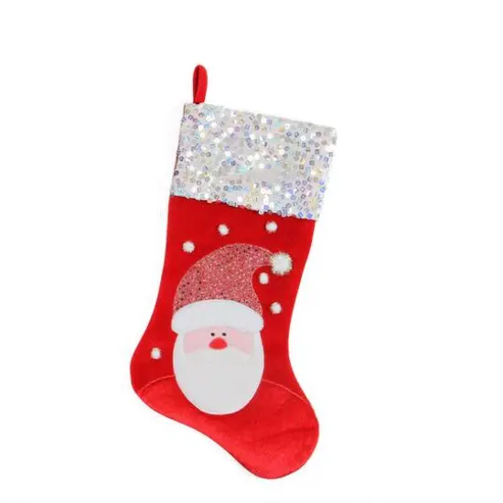 20.5" Red Santa Claus Stocking with Sequined Cuff {1}
