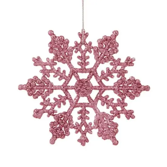 24ct Mauve Pink Glitter Snowflake Ornaments {5}