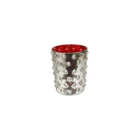 5" Red & Silver Hobnail Mercury Glass Votive Candle Holder {1}