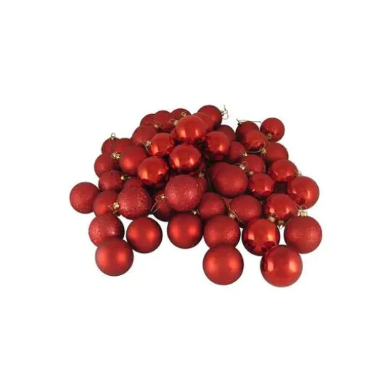 60ct Red Hot Shatterproof 4-Finish Ball Ornaments {1}