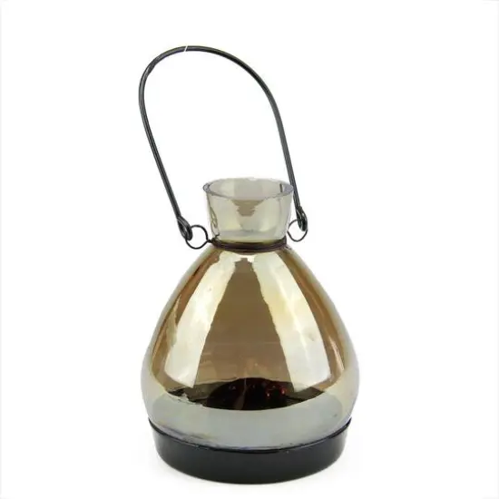 5" Smoke Gray Glass Tapered Bottle Tea Light Candle Lantern {1}