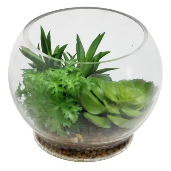 4.75" Green Artificial Succulent Arrangement in Terrarium {3}