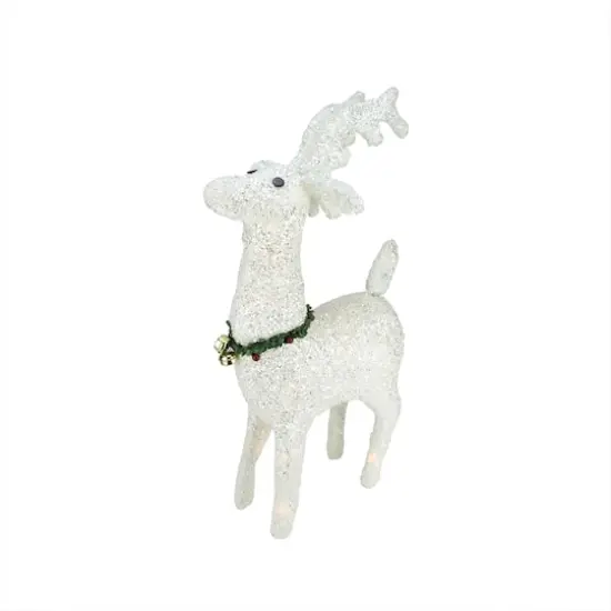 28.5" Lighted White Plush Glittered Reindeer Christmas Yard Art {1}