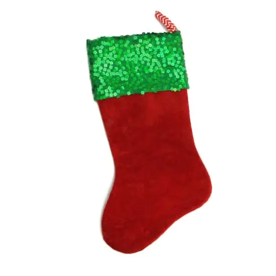 19" Chevron & Sequin Cuff Christmas Stocking, Red {3}
