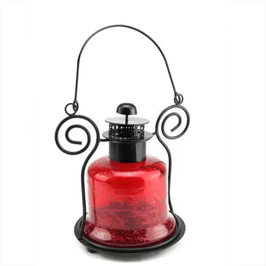 9.25" Decorative Distressed Red Bell Shaped Glass Tea Light Lantern {1}