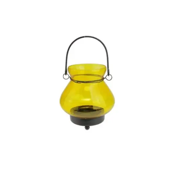 4.75" Yellow Glass Mini Tea Light Candle Lantern {1}
