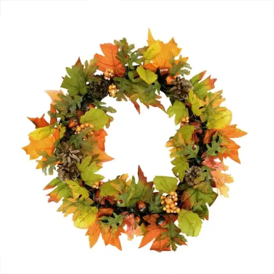 20" Autumn Harvest Maple Leaf, Berry, Pine Cone and Acorn Artificial Thanksgiving Wreath {1}