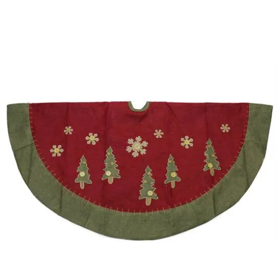 48" Red & Green Tree Skirt with Blanket Stitching Trim {1}