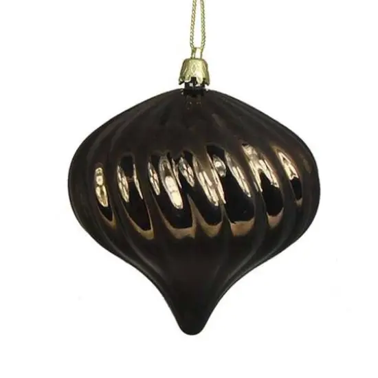 4ct Shiny Chocolate Brown Swirl Shatterproof Onion Ornaments {3}