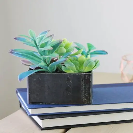 7" Green Artificial Succulents in Square Pot {4}