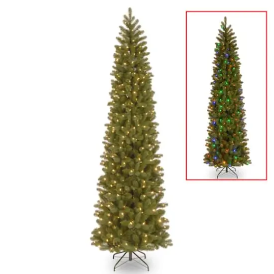 9 ft. Pre-lit Feel Real® Downswept Douglas Fir Pencil Artificial Christmas Tree, Dual Color® LED Lights {1}