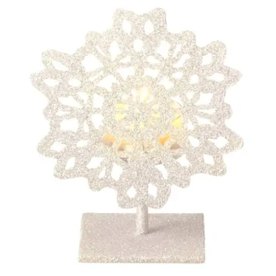 5" Silent Luxury Glitter Drenched Snowflake Tea Light Candle Holder {1}