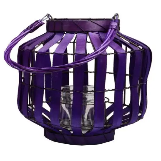 20" Tropicalia Tiki Bar Votive Candle Holder Lantern, Deep Purple {4}