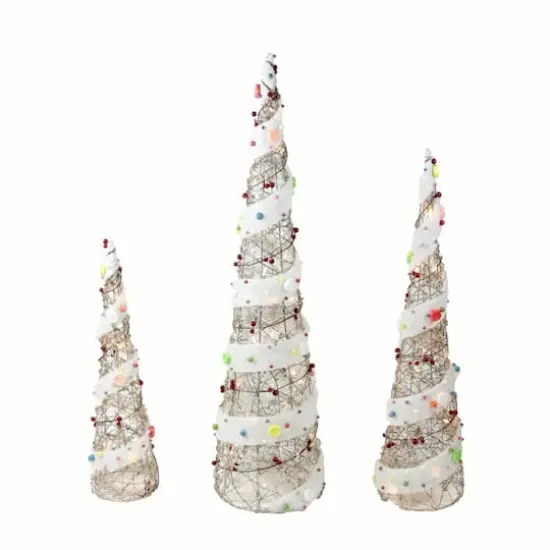 Set of 3 Lighted Champagne Gold Rattan Candy Covered Cone Tree Christmas Yard Art Decorations 39.25" {1}