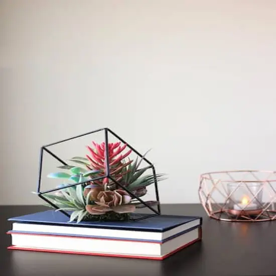 7" Green Artificial Succulent Arrangement in Offset Metal Wire Frame {4}