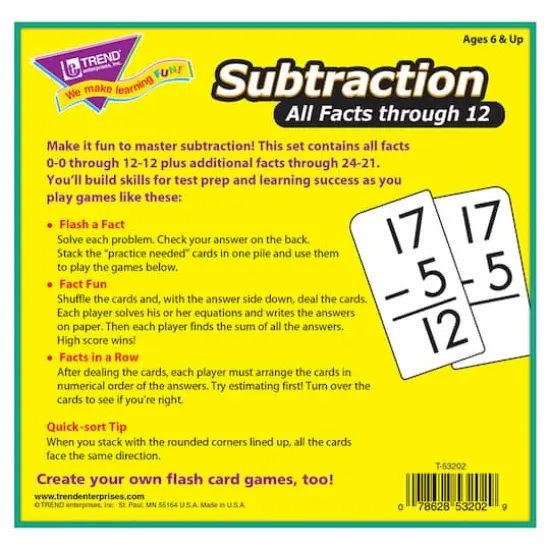 Subtraction 0-12 All Facts Skill Drill Flash Cards {5}