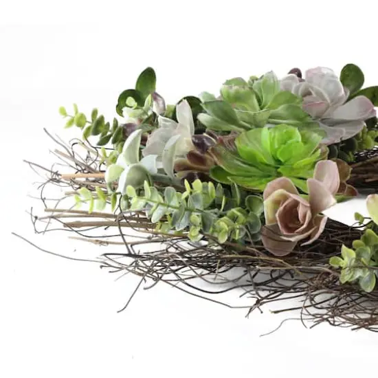 22" Green Succulent Mix & Spiral Vine Wreath {3}