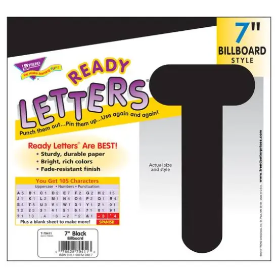 Trend Enterprises Black 7" Billboard Uppercase (EN/SP) Ready Letters&reg; {1}