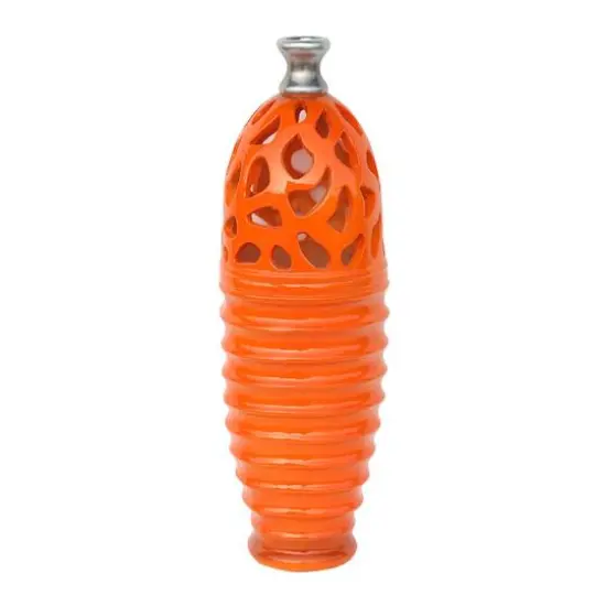 15" Outdoor Patio Cutout Vase, Tangerine Orange & Gray {1}