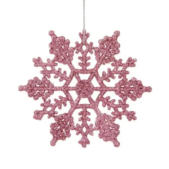 24ct Mauve Pink Glitter Snowflake Ornaments {3}