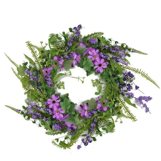 24" Purple & Green Daisy & Mixed Berry Floral Wreath {1}