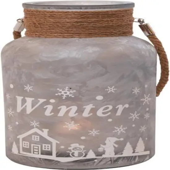 12" Silver Winter Scene Christmas Pillar Candle Lantern {1}