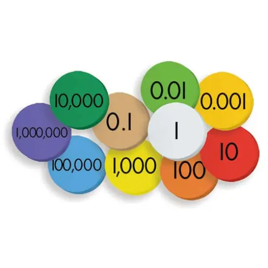 10-Value Decimals to Whole Numbers Place Value Discs Set, Pack of 250 {5}