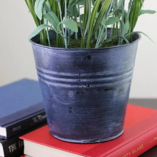Lavender Arrangement in Distressed Blue Pot {4}