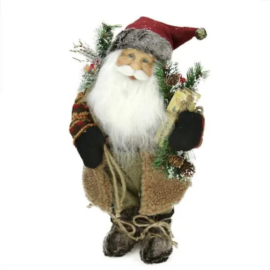 16" Country Rustic Standing Santa Claus with Present {1}
