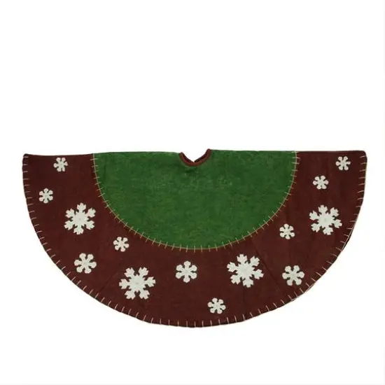 48" Red & Green with Snowflake Appliques Tree Skirt {1}