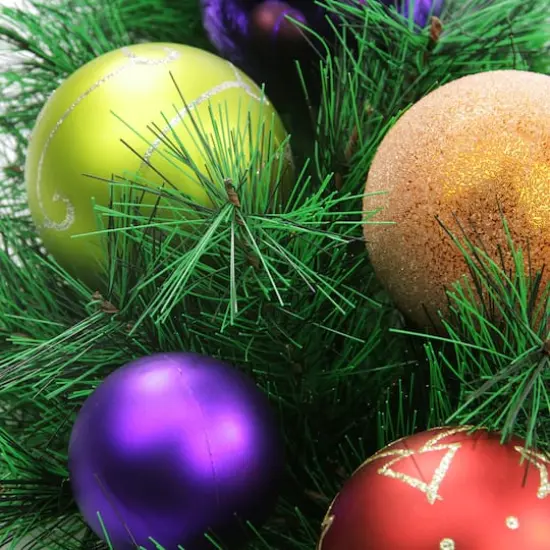 24" Pre-Decorated Multicolor Ball Ornament Long Needle Pine Artificial Christmas Wreath, Unlit {3}