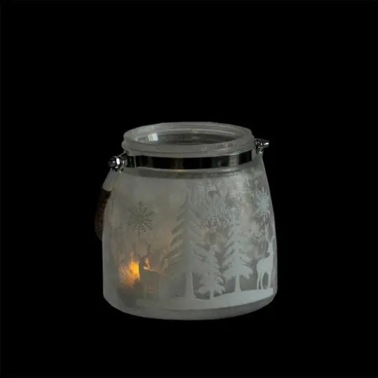 5.5" Silver & Winter Scene Christmas Pillar Candle Lantern {5}