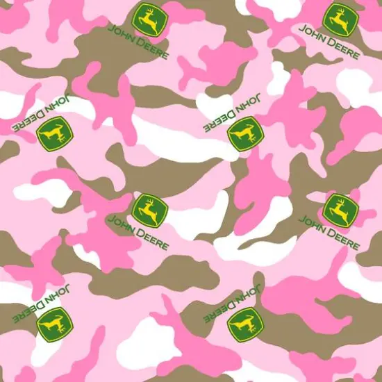 John Deere&reg; Pink Camo Logo Toss Quilting Cotton Fabric {1}