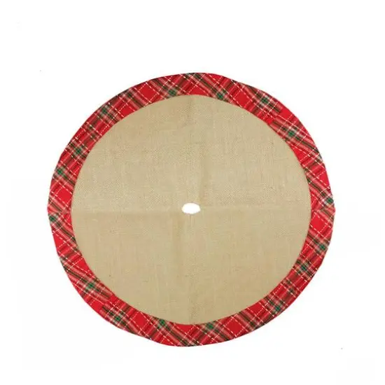 20" Burlap & Red Plaid Trim Mini Tree Skirt {1}