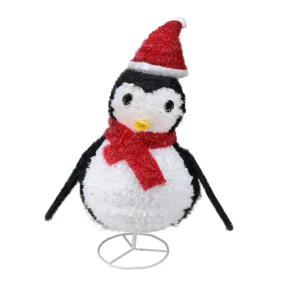 32" Pre-Lit Outdoor Chenille Penguin with Santa Hat Christmas Yard Art Decoration {1}