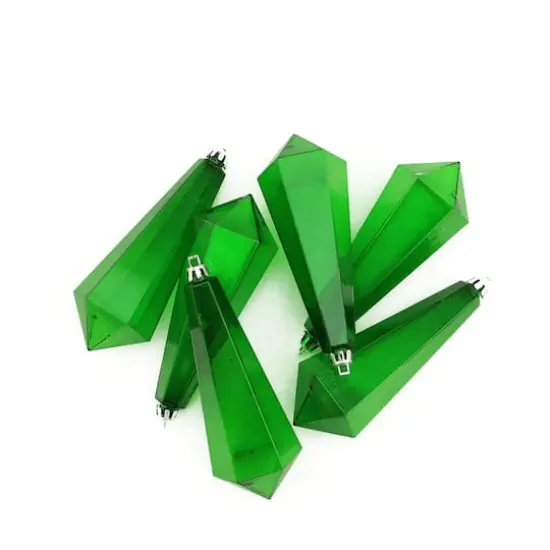 6ct Transparent 5.5" Shatterproof Diamond Icicle Ornaments, Green {1}