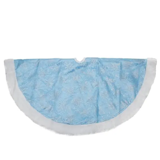 48" Blue & Faux Fur Trim with Floral Glitter Design Tree Skirt {1}